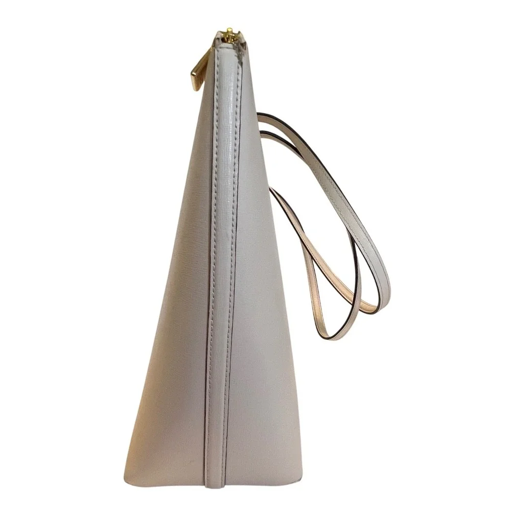 Kate Spade Bleecker Tote Bag Womens Large Parchment White Leather Zip Top